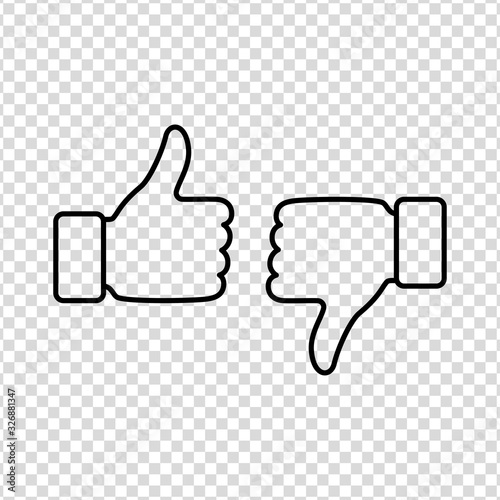 Down thumbs icon approve disapprove like on transparent background