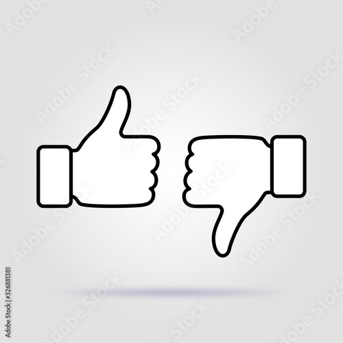 Down thumbs icon approve disapprove like on gray background