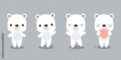 Set of cute polar bear cartoon characters. Flat vector illustration.