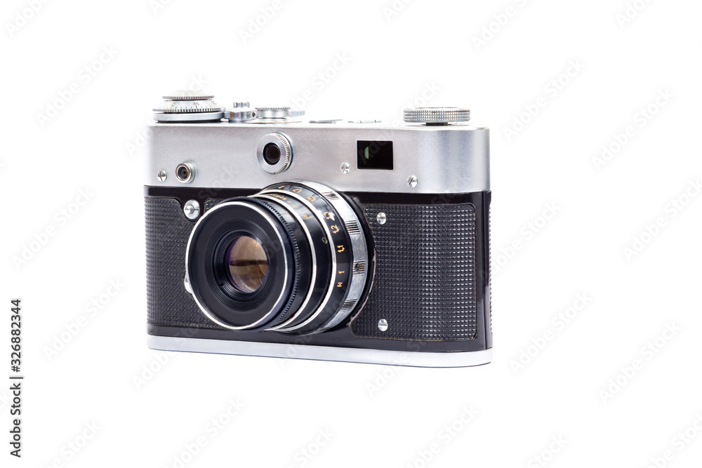 Vintage photo camera on a white background