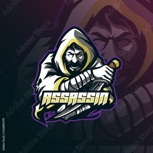 assassin mascot logo design vector with modern illustration concept style for badge, emblem and tshirt printing. assassin illustration with sword in hand.