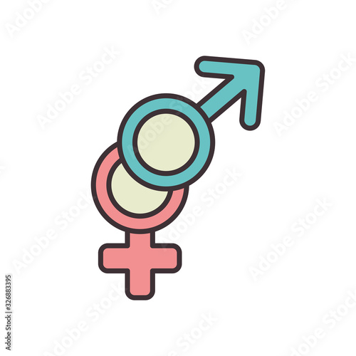 Isolated female and male gender line fill style icon vector design
