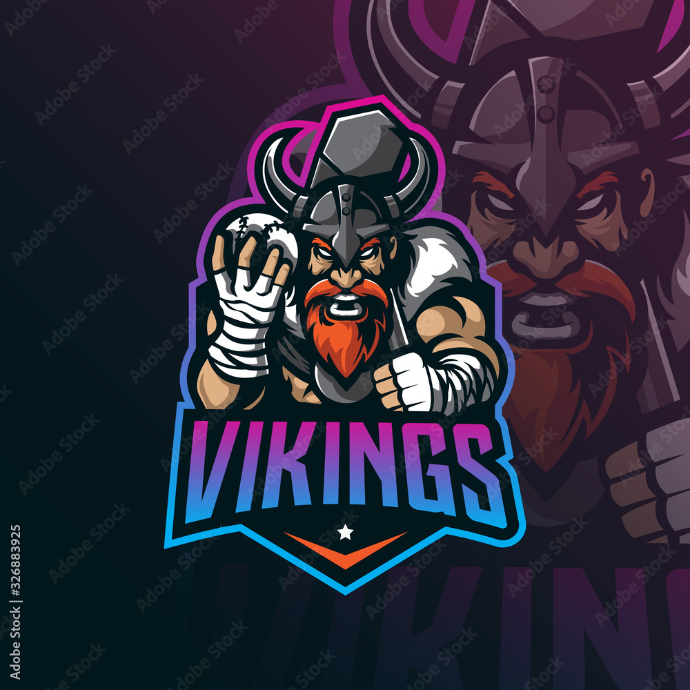 viking mascot logo design vector with modern illustration concept style for badge, emblem and tshirt printing. angry viking illustration with ball in hand.