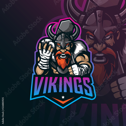 viking mascot logo design vector with modern illustration concept style for badge, emblem and tshirt printing. angry viking illustration with ball in hand.