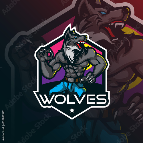 wolf mascot logo design vector with modern illustration concept style for badge, emblem and tshirt printing. angry wolf illustration.