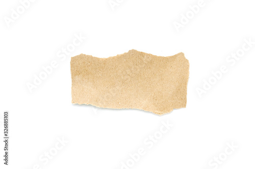 Recycled paper craft stick on a white background. Brown paper torn or ripped pieces of paper isolated on white background.