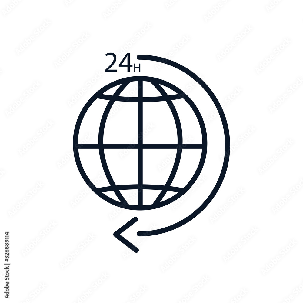 Isolated global sphere and 24 hours arrow line style icon vector design Isolated global sphere and 24 hours arrow line style icon vector design