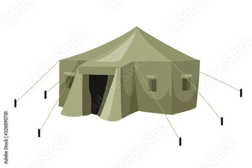 Green military tent isolated on white background