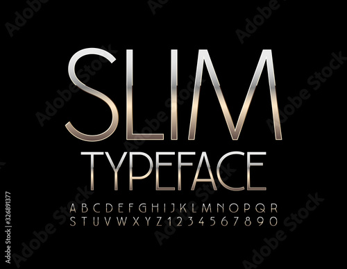 Vector Slim Silver Alphabet. Luxury set of Shiny Letters and Numbers.