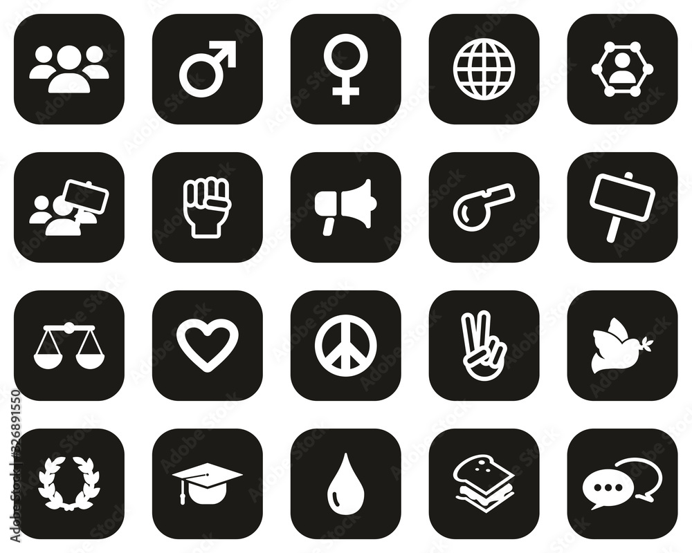 Human Rights Icons White On Black Flat Design Set Big Human Rights Icons White On Black Flat Design Set Big
