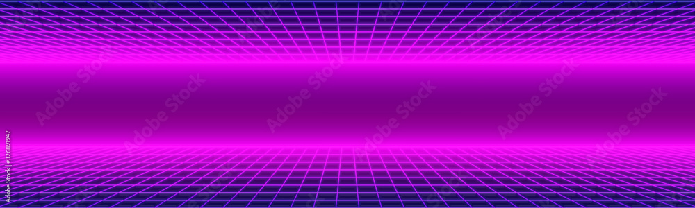 Retro 1980s Synthwave Glowing Neon Lights Plane