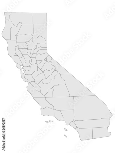 Gray Map on White Background of Counties of USA Federal State of California