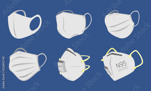 Graphic illustration about Using different protection masks for Inhalation of pollution, Medical equipments. Flat design