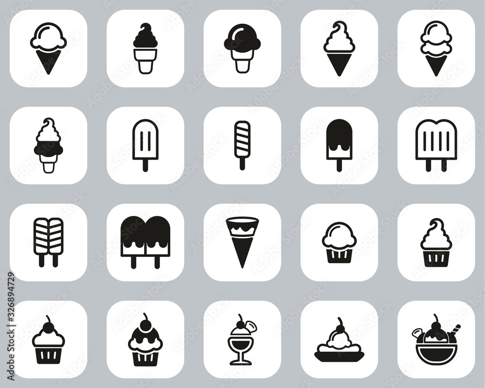 Ice Cream Icons Black & White Flat Design Set Big