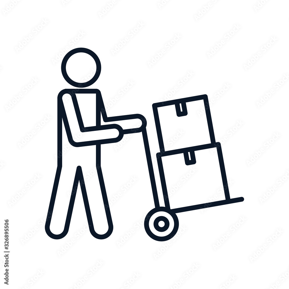 Isolated avatar with delivery boxes over cart line style icon vector design