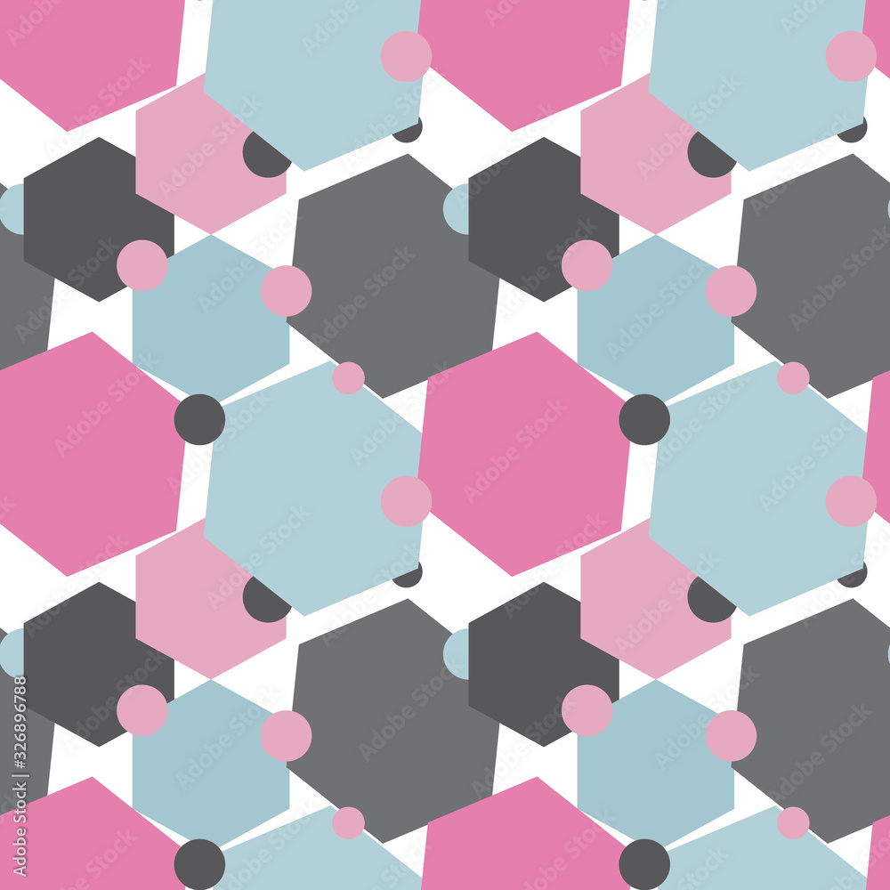 Abstract background from geometric shapes of hexagons in pink, gray and blue-gray colors. Seamless pattern Abstract background from geometric shapes of hexagons in pink, gray and blue-gray colors. Seamless pattern