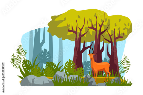Roe deer wild animal character in tropical forest