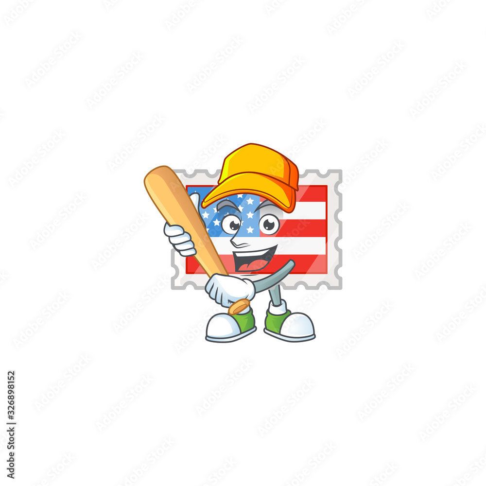 An active healthy independence day stamp mascot design style playing baseball