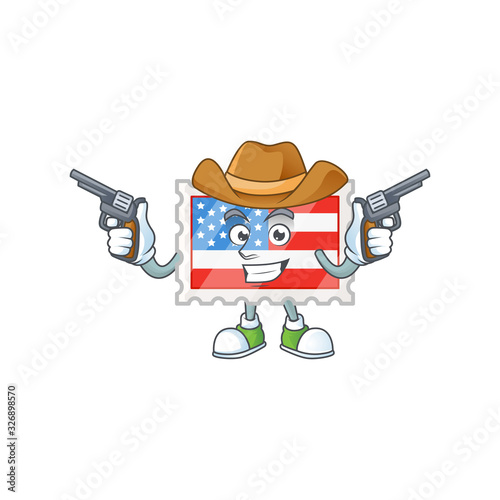 The brave of independence day stamp Cowboy cartoon character holding guns