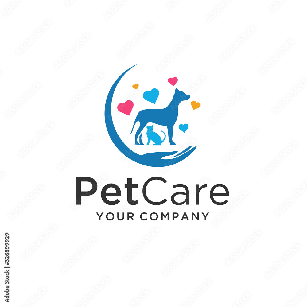 Pet Care Logo with Dog and Cat Template Design Vector