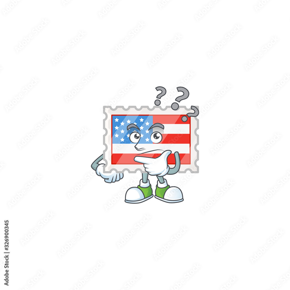 Independence day stamp cartoon mascot style in a confuse gesture Independence day stamp cartoon mascot style in a confuse gesture