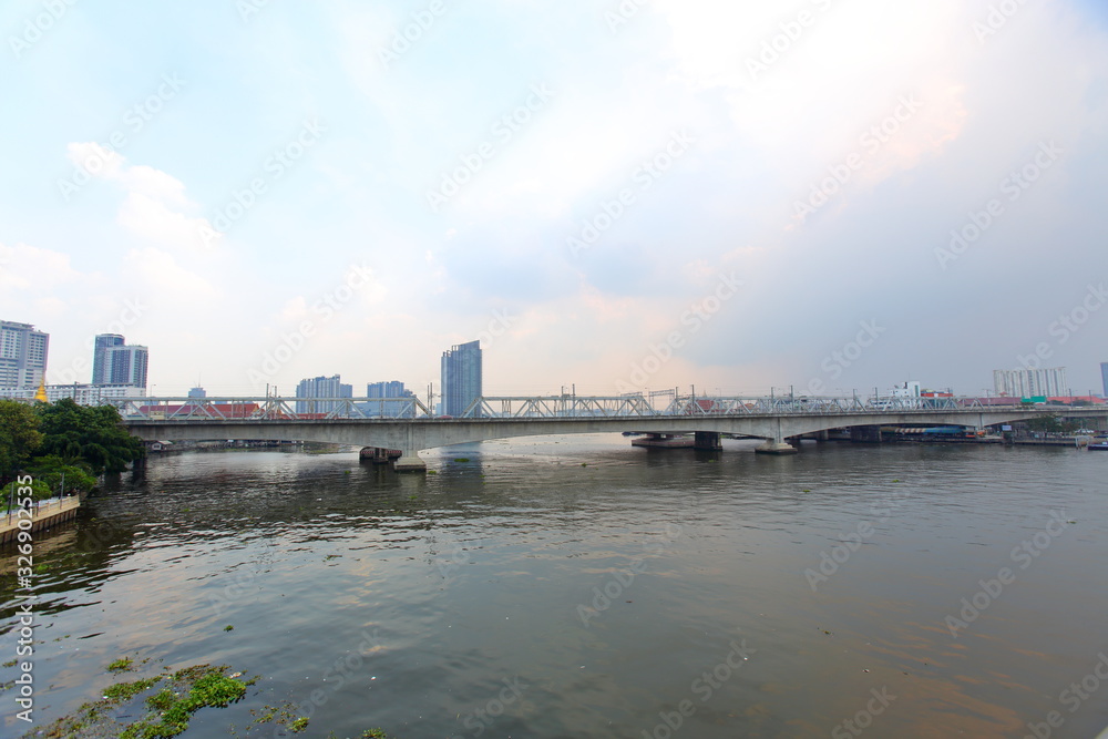 Rama VI Bridge and the Si Rat-Outer Ring Road Expressway Bridge View from Rama VII Bridge over the Cho Phraya River,Bangkok