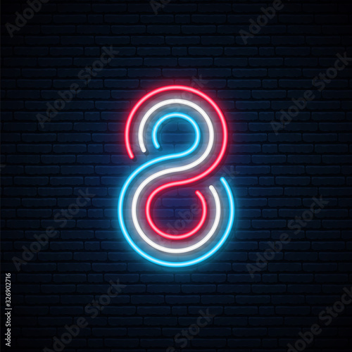 8 colorful number neon sign. Bright design for 8 March. Happy women’s day vector illustration.