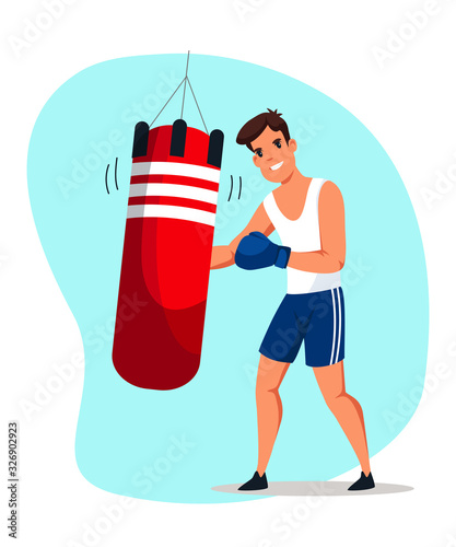 Boxer training in gym flat vector illustration
