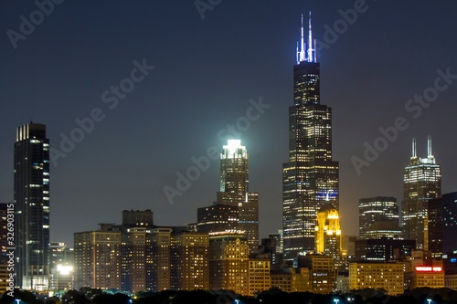 Beautiful view of Chicago skyline at night  Illinois  USA