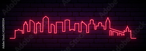 Red neon skyline of San Diego city. Bright San Diego long banner. Vector illustration.