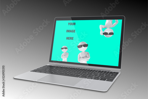 Laptop template mockup with a cool stickman figures.