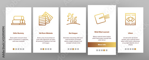Nori Seaweed Asia Food Onboarding Icons Set Vector. Nori For Sushi And Rolls, Soup And Seafood, Heap Of Seafood, Package And Chopsticks Illustrations