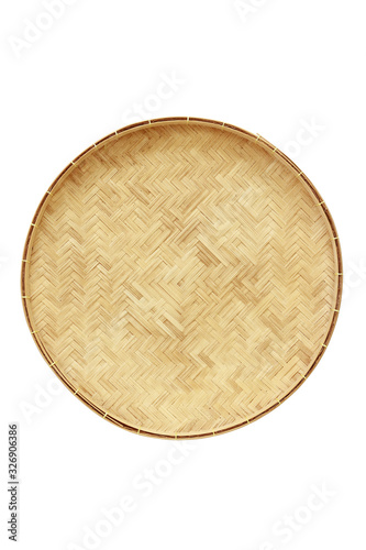 Bamboo weaving container on white background. Bamboo basket handmade