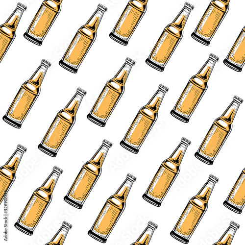 Beer bottles on a white background seamless pattern