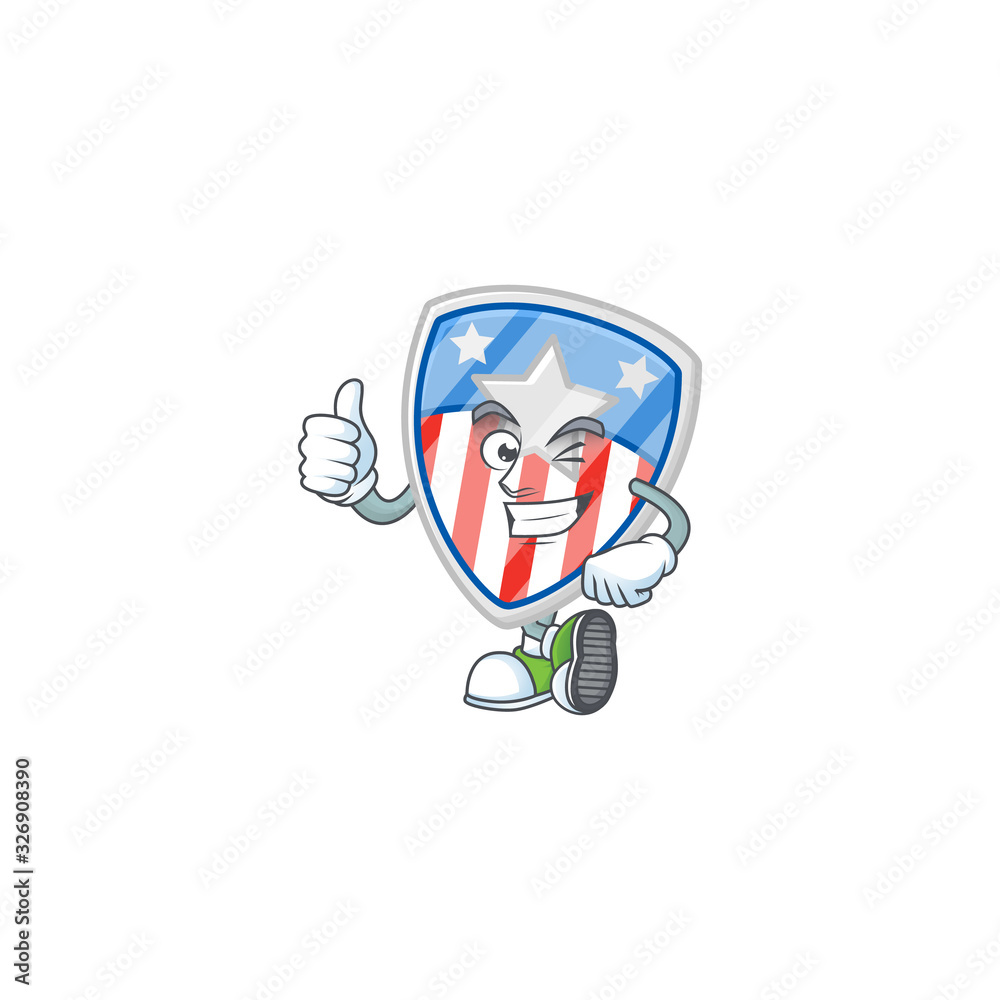 A mascot icon of shield badges USA with star making Thumbs up gesture