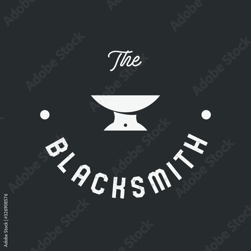 Blacksmith logo set with hammers, anvil, pliers. Forge workshop. Vector.
