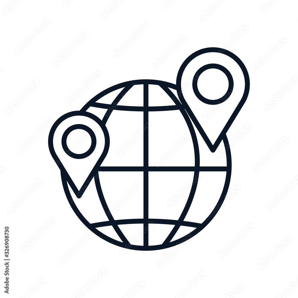 Isolated global sphere and gps marks line style icon vector design Isolated global sphere and gps marks line style icon vector design