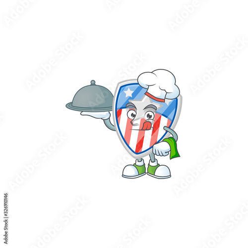 An icon of shield badges USA with star as a Chef with food on tray ready to serve