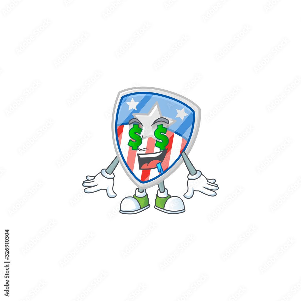 cartoon character style of shield badges USA with star with Money eye cartoon character style of shield badges USA with star with Money eye