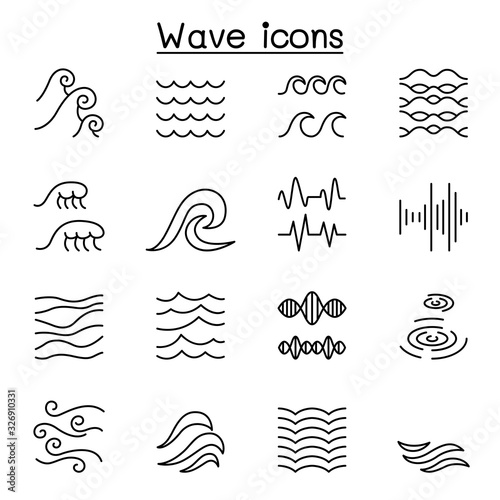 Wave icon set in thin line style