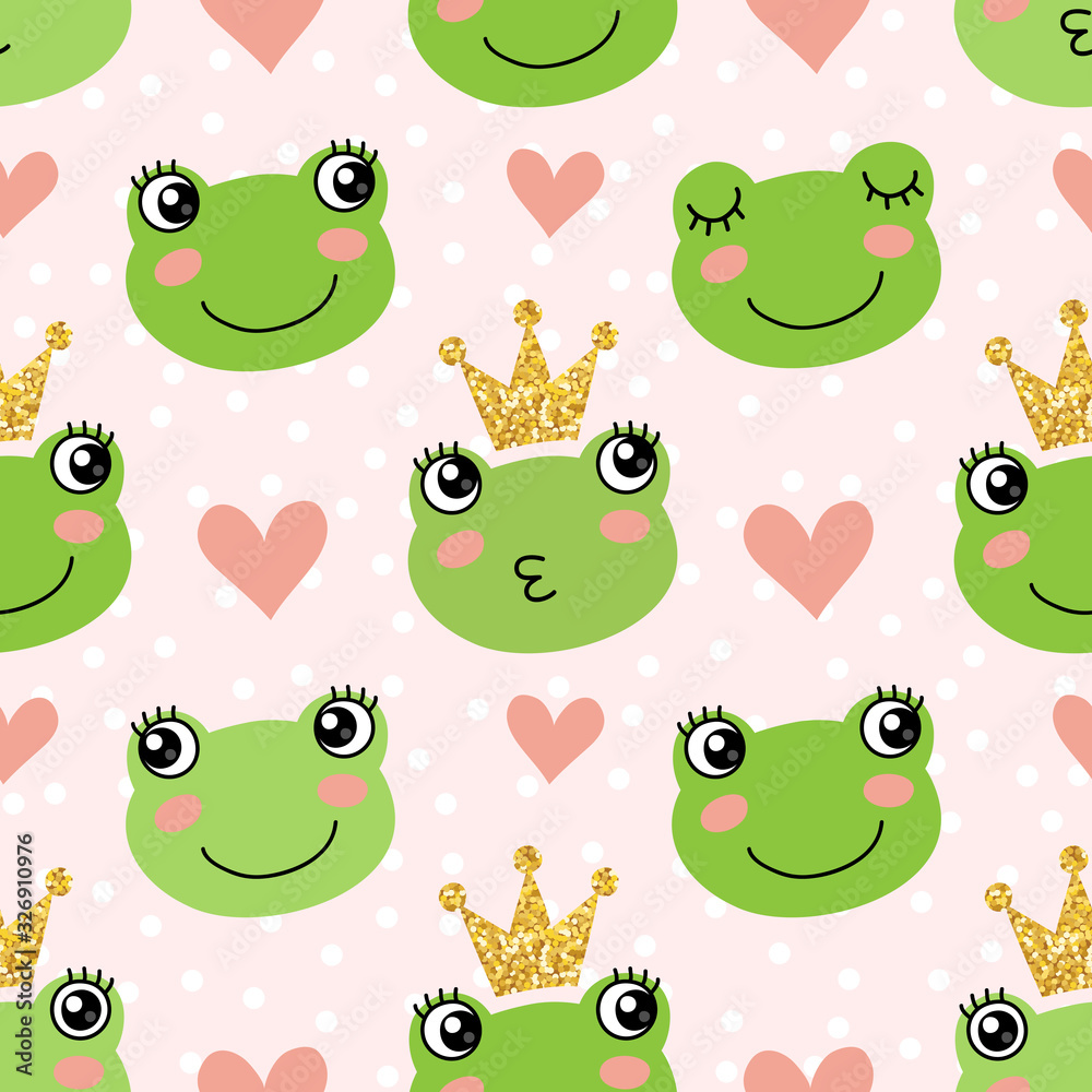 Obraz premium Seamless pattern with cute frogs and crowns