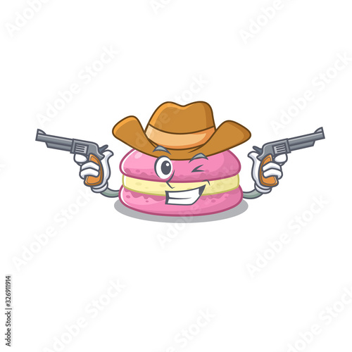 Strawberry macarons Cowboy cartoon concept having guns