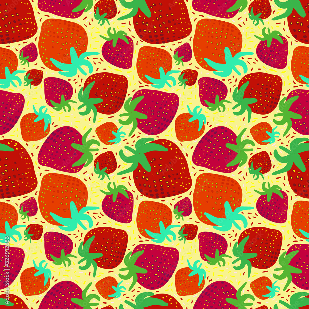 bright seamless pattern with randomly scattered strawberries. Hand drawing. healthy food, fruit. bright seamless pattern with randomly scattered strawberries. Hand drawing. healthy food, fruit.