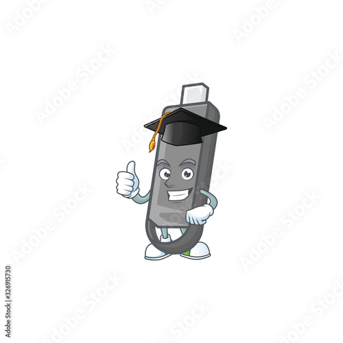 A happy character of flashdisk in a black Graduation hat