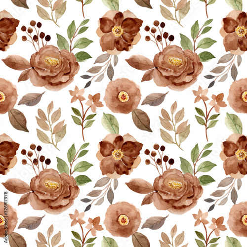 brown floral beautiful watercolor seamless pattern