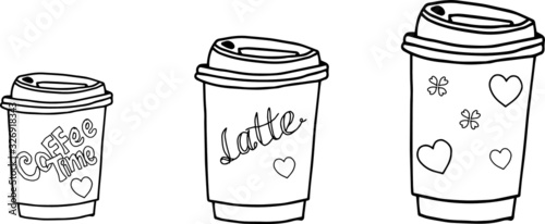 three cups of hot coffee to go.Vector illustration isolated on white background.