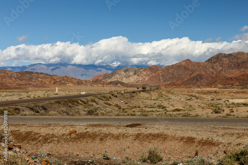 A 365 highway, passing in the Issyk-Kul Region of Kyrgyzstan, in the area of lake Issyk-Kul.
