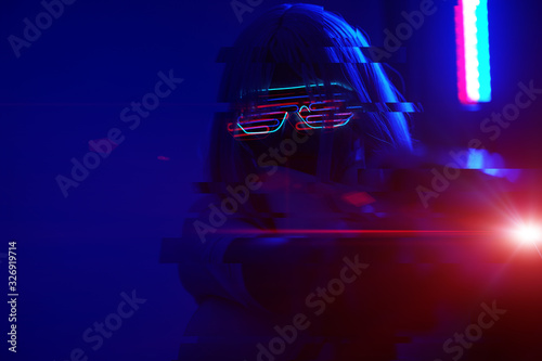 Fotografia Girl with blaster in the futuristic battle
