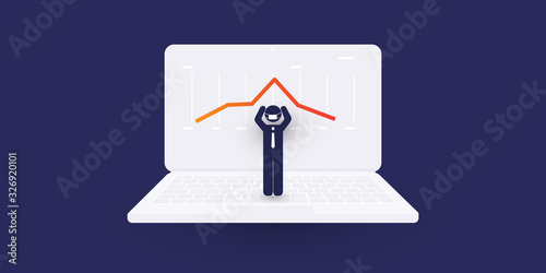 Global Economic Downfall Caused By the Coronavirus - Design Concept with Chart on a Computer Screen with Businessman Holding His Head