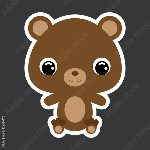 Fototapeta Naklejka Na Ścianę i Meble -  Children's sticker of cute little sitting bear. Forest animal. Flat vector stock illustration